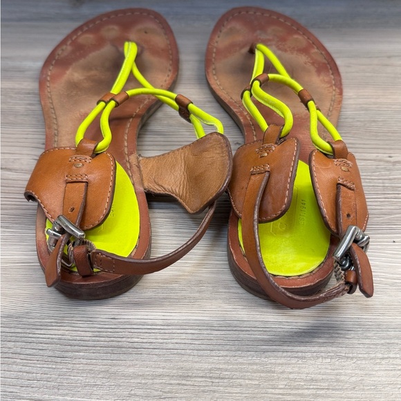 COACH COCO Neon Yellow / Brown Leather Thong Ankle Buckle Sandals
 - Size 8.5 - Picture 4 of 6